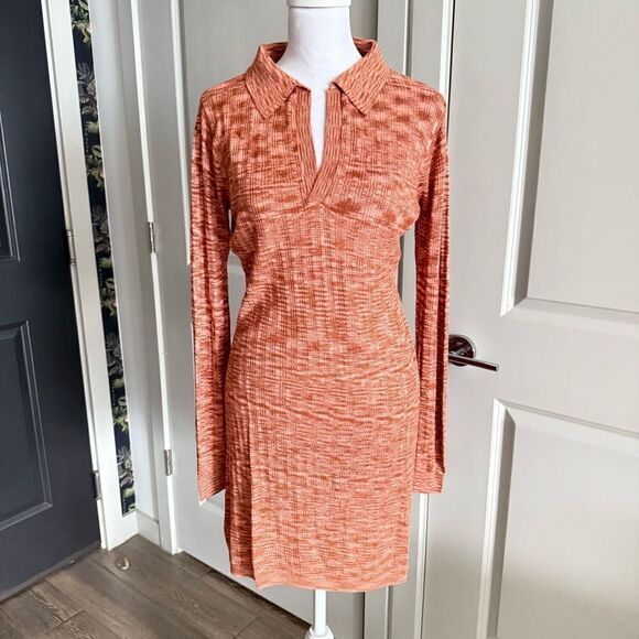 NWT L*SPACE Aria Copper Orange Spacedye Ribbed Knit Long Sleeve Dress Size M - Picture 1 of 7